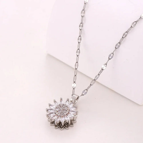 Kinetic Spinning Flower Necklace – Zircon Pendant