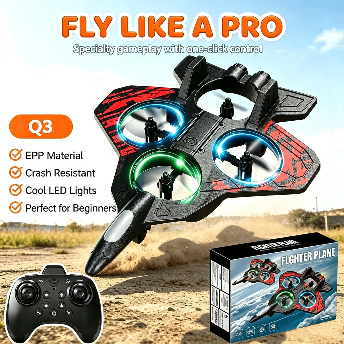 RC Foam Fighter Stunt Plane – LED Crash-Resistant Toy