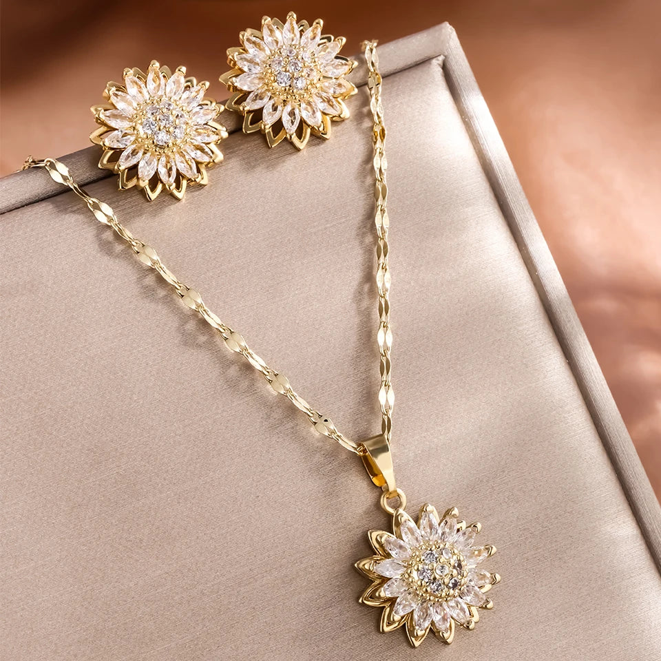 Kinetic Spinning Flower Necklace – Zircon Pendant