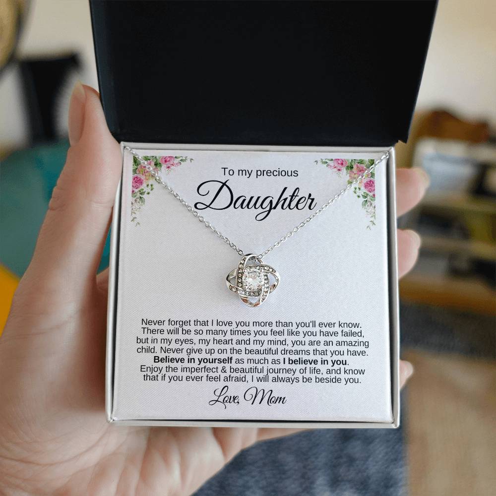 To My Precious Daughter / Never Forget That I Love You / Love Knot Pendant Necklace