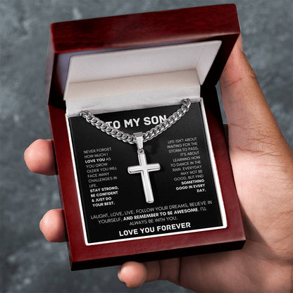 To My Son / Never Forget How Much I Love You / Cuban Chain With Artisan Cross Necklace